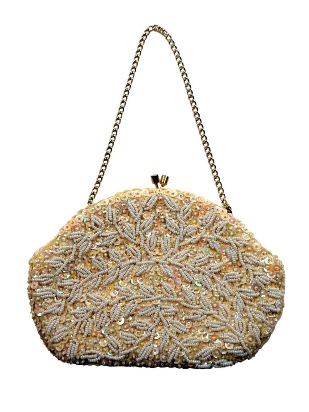 Richere by Walborg Sequin Purse Cream Vintage Hand Beaded Evening Bag Hong Kong